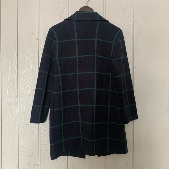 Anne Klein Green Navy Plaid Open Front Cardigan jacket gold buttons Size Small - Picture 5 of 8